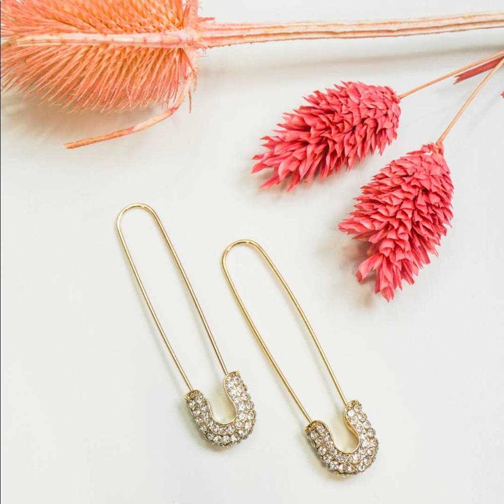 Boho Babes Safety Pin CZ Drop Earrings